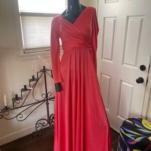 Chic Long Sleeve Coral Dress/Evening Gown